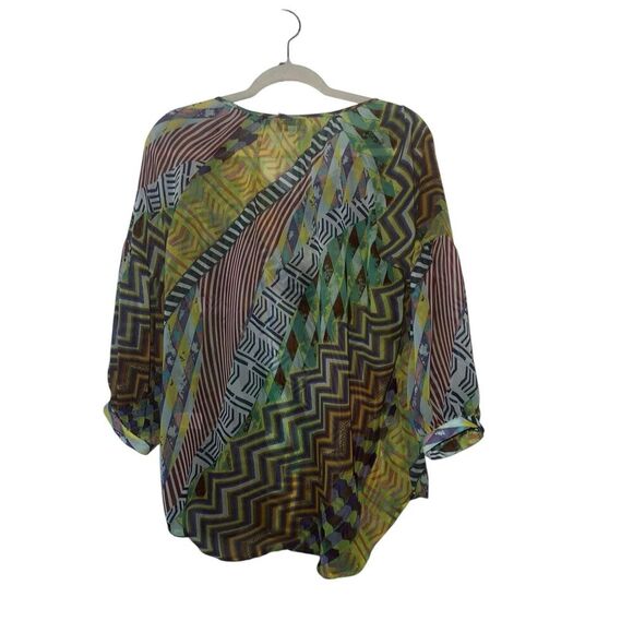 Elliot Lauren Sheer blouse  Balloon Sleeve sz s Round Neck Boho Bohemian - Picture 2 of 5